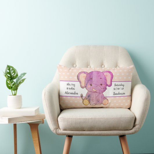 Coussin Rectangle Elephant Boho Peach Pink Baby Stats Nursery (Chaise)