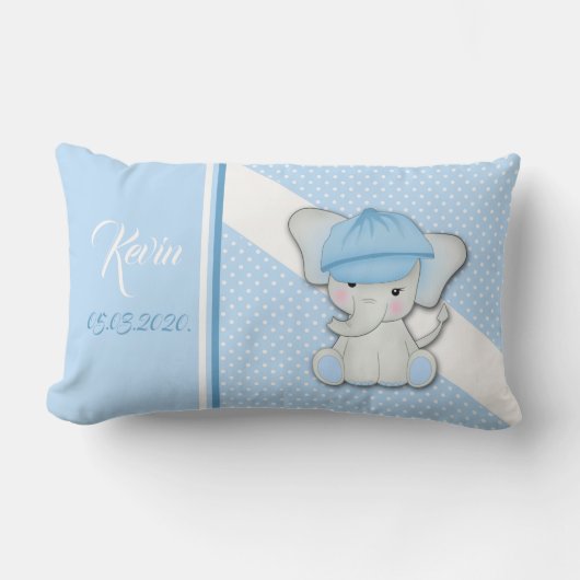 Coussin Rectangle Éléphant de dessin animé mignon sur fond bleu (Recto)