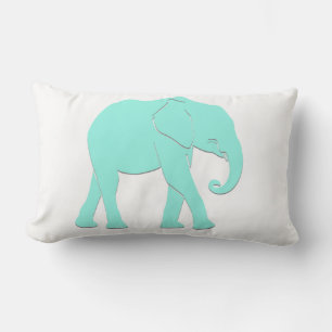 Coussin Rectangle Eléphant en silhouette turquoise et blanche