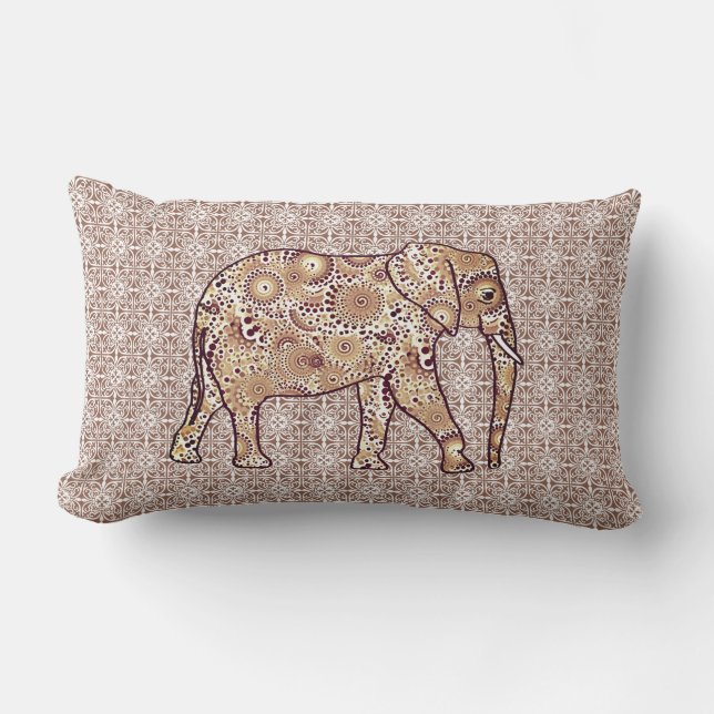 Coussin Rectangle Éléphant en spirale fractale - marron et taupe (Recto)