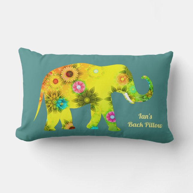 Coussin Rectangle Éléphant floral psychédélique personnalisé (Recto)