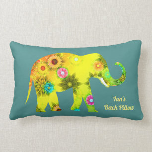 Coussin Rectangle Éléphant floral psychédélique personnalisé