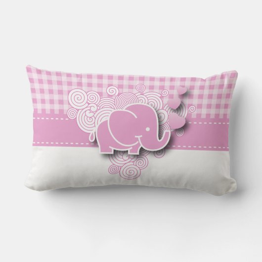 Coussin Rectangle Éléphant rose et blanc de bébé de plaid (Verso)