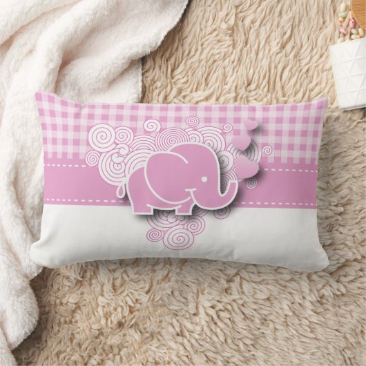 Coussin Rectangle Éléphant rose et blanc de bébé de plaid (Couverture)