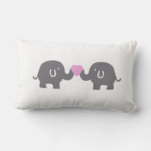 Coussin Rectangle Eléphants Blancs Et Gris Avec Coeur Rose (Verso)