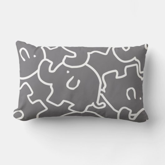 Coussin Rectangle Eléphants Blancs Et Gris Avec Coeur Rose (Recto)