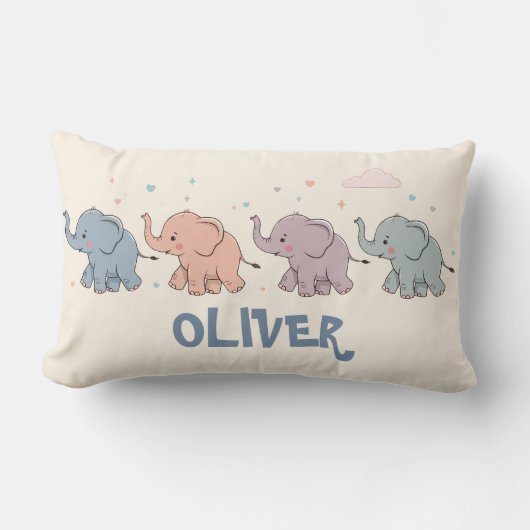 Coussin Rectangle Éléphants Colorés Mignons (Recto)