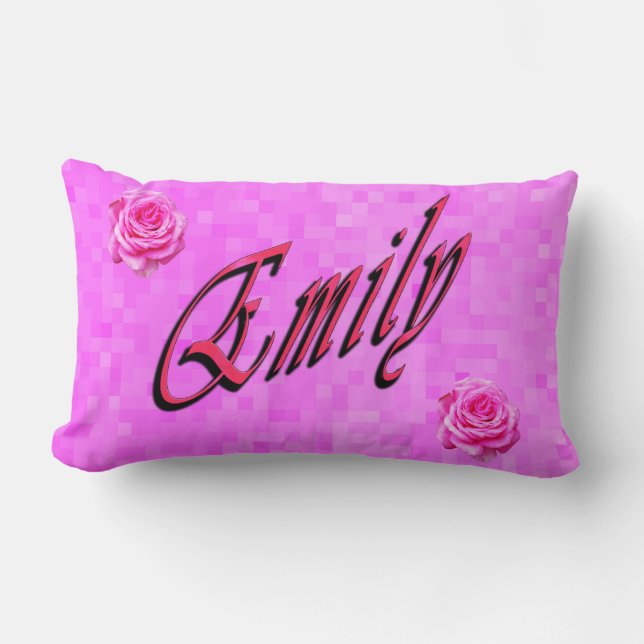 Coussin Rectangle Emily, Nom, Logo, Sur Mosaïque Rose (Recto)