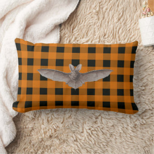 Coussin Rectangle En vichy orange et noir avec chauve-souris Brown