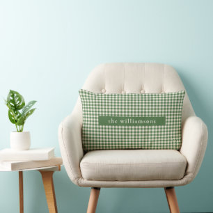 Coussin Rectangle En vichy vert personnalisé Nom prélevé Noël