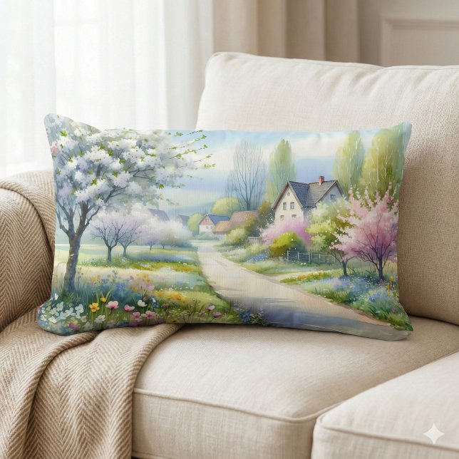 Coussin Rectangle Enchanted Blossom Country Lane (Enchanted Blossom Country Lane Lumbar Pillow Mockup 4)