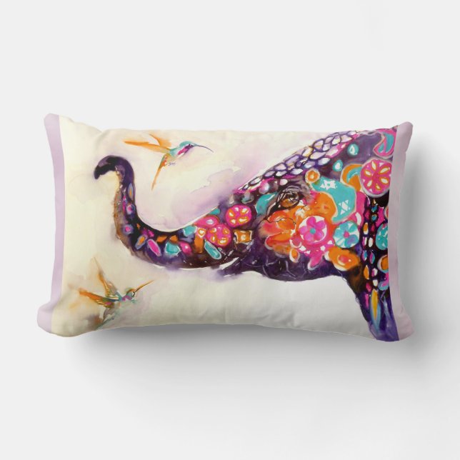 Coussin Rectangle Enchanter des amis Elephant et Hummingbirds (Recto)