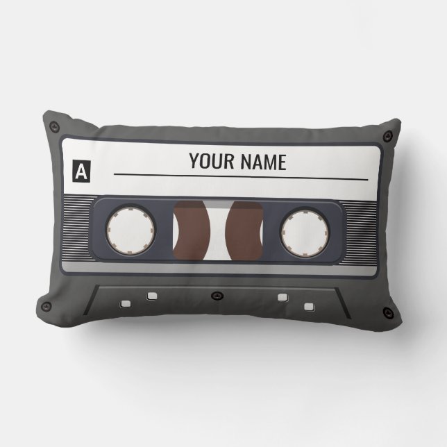Coussin Rectangle Enregistreur à cassettes (personnalisez le nom) (Recto)