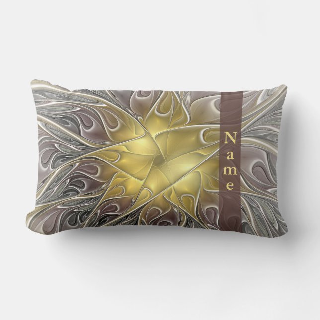 Coussin Rectangle Épanouir avec fleur abstraite moderne or nom (Recto)