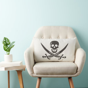 Coussin Rectangle Épées de crâne en obsidienne Drapeau de pirate de
