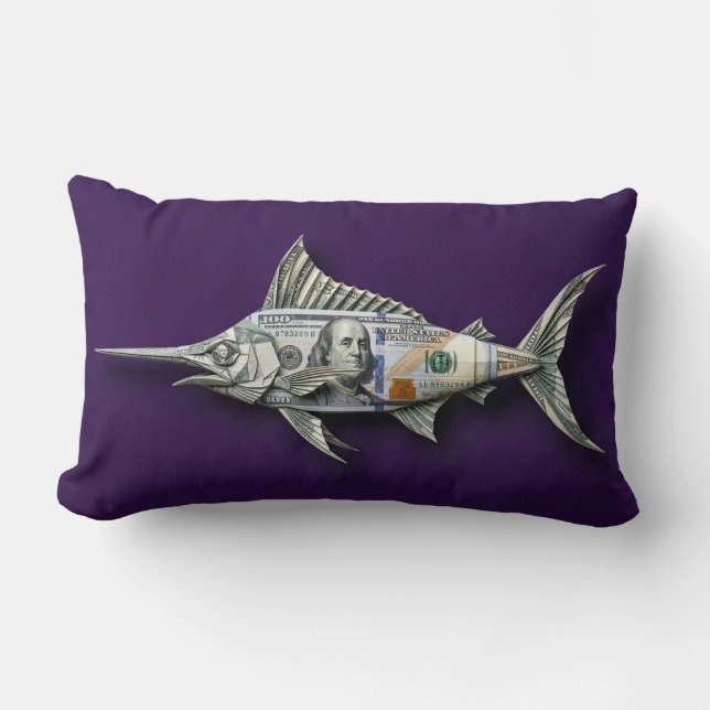 Coussin Rectangle Espadon en origami en argent (Recto)