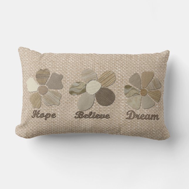 Coussin Rectangle Espoir, Croyez, Dream Fabric Collage de fleurs (Recto)