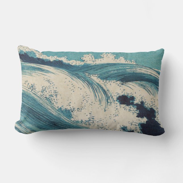 Coussin Rectangle Estampe antique japonaise sur bois Vagues bleues d (Recto)