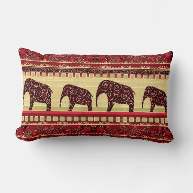 Coussin Rectangle Ethno design elephants ornemental (Recto)