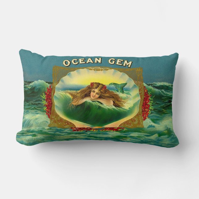 Coussin Rectangle étiquette de cigare sirène Ocean Gem impression (Recto)