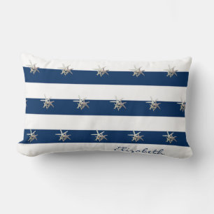 Coussin Rectangle Étoile de mer adorable, rayures bleu marine - Pers