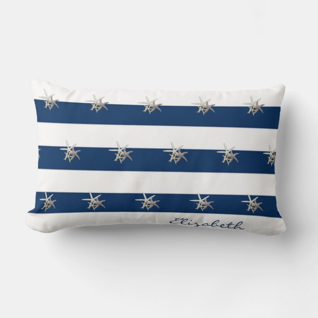 Coussin Rectangle Étoile de mer adorable, rayures bleu marine - Pers (Recto)