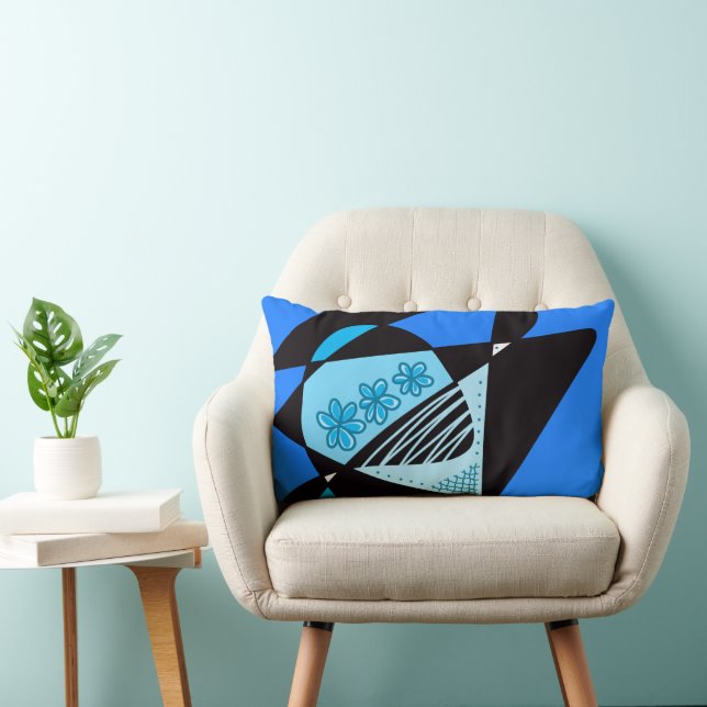 Coussin Rectangle Étoiles Et Rayures Abstraites : Bleu Noir 2 (Chaise)