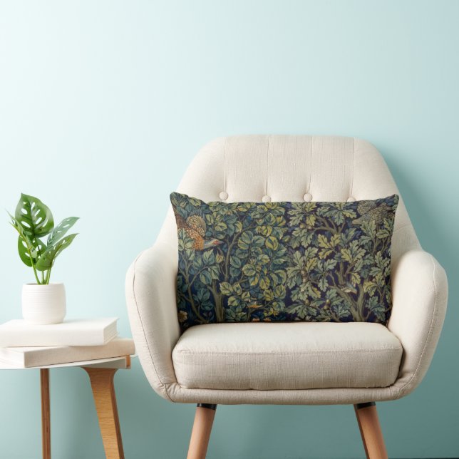 Coussin Rectangle Faisan d'arbre boisé William Morris (Chaise)