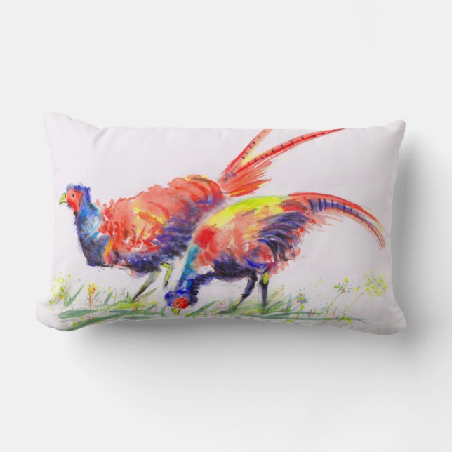 Coussin Rectangle Faisans de la Norfolk pour aquarelle (Recto)