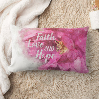 Coussin Rectangle Faith Love & Hope Pink Floral
