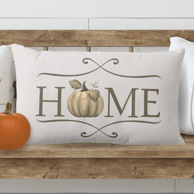 Coussin Rectangle Fall Modern Farmhouse HOME citation avec Citrouill (Autumn Modern Farmhouse HOME Lumbar Pillow with Pumpkin Accent)