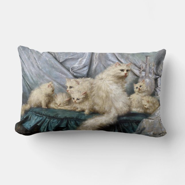 Coussin Rectangle Famille de chats blancs, Carl Kahler (Recto)