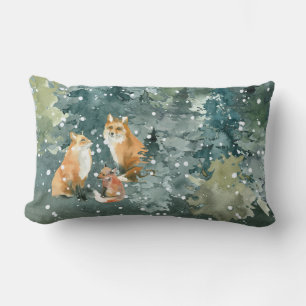 Coussin Rectangle Famille de renards dans une forêt enneigée