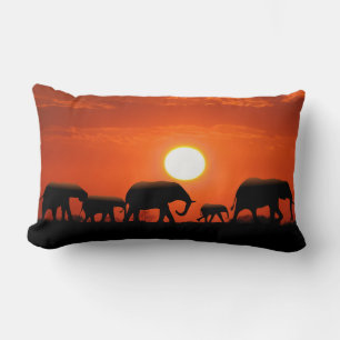 Coussin Rectangle Famille d'éléphant et tissu africain de boue
