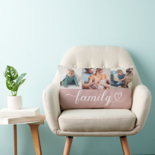 Coussin Rectangle Famille Dusty Rose Heart 3 Cadre photo collage