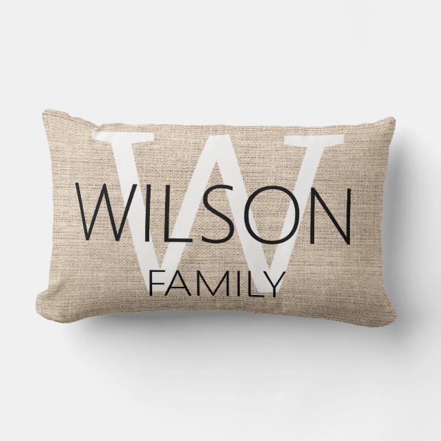 Coussin Rectangle Famille Monogrammée Linen Rustique (Recto)