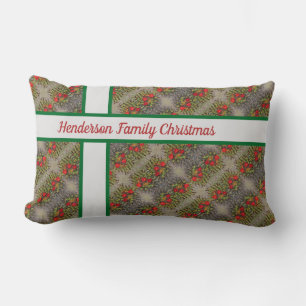 Coussin Rectangle Famille Noël Rouge Vert Vacances Motif