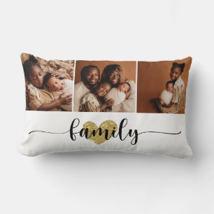 Coussin Rectangle Family Love Black Script 3 Photos Custom Collage
