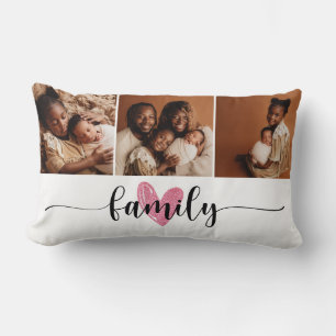 Coussin Rectangle Family Love Black Script 3 Photos Custom Collage