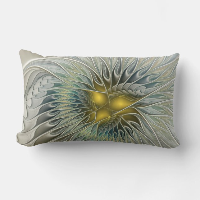 Coussin Rectangle Fantaisie de fleur argentée dorée Art fractal abst (Recto)