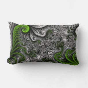 Coussin Rectangle Fantasy World Green And Gray Abstract Fractal Art