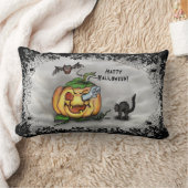 Coussin Rectangle Fantôme, chauve-souris et chat, Bonne Halloween ! (Couverture)