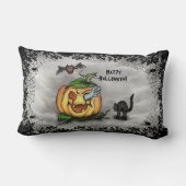 Coussin Rectangle Fantôme, chauve-souris et chat, Bonne Halloween ! (Verso)