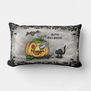 Coussin Rectangle Fantôme, chauve-souris et chat, Bonne Halloween !