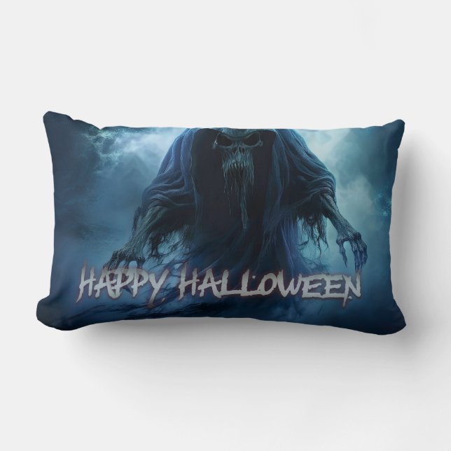 Coussin Rectangle Fantôme noir dans un paysage infernal - Halloween (Recto)