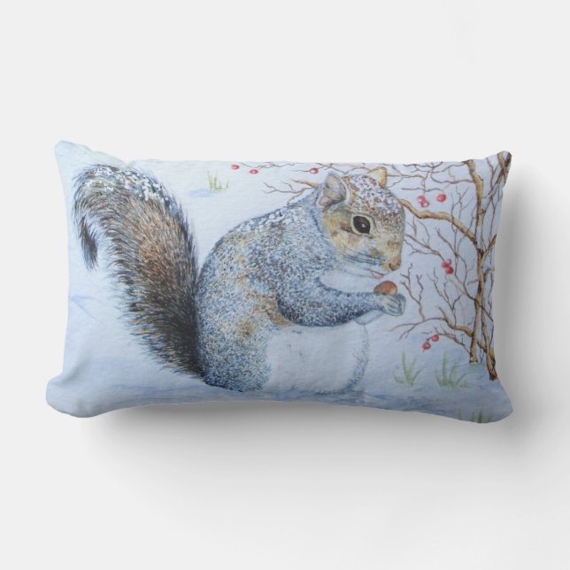Coussin Rectangle faune grise mignonne de scène de neige d'écureuil (Recto)