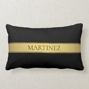 Coussin Rectangle Faux or élégant doré rayé et fond noir ou DIY