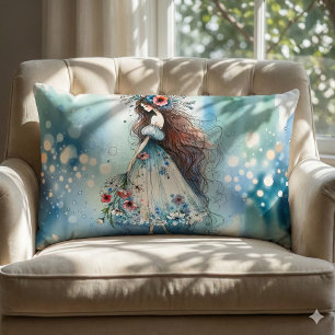 Coussin Rectangle Fée de la Fleur Éthérée dans un Paysage de Rêve à 
