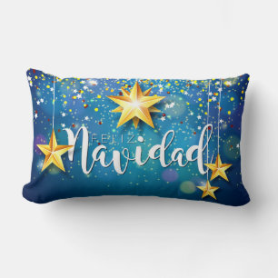 Coussin Rectangle Felize Navidad Gold Stars Noël