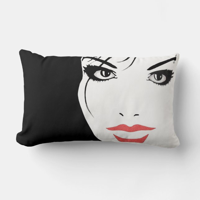 Coussin Rectangle Femme noire et blanche de visage (Recto)